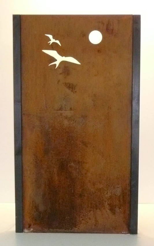 Cortenstaal Tuinscherm 90x180 cm – Vogels en Zon Design met Bevestigingsranden - Duurzaam & Weerbestendig - Xidit
